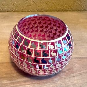 Stunning Pink and Silver Glass Bunny Bowl